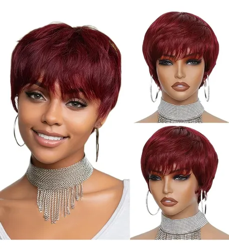 Peluca Corta Pixie Mujer Cabello Humano Remy Brasileño