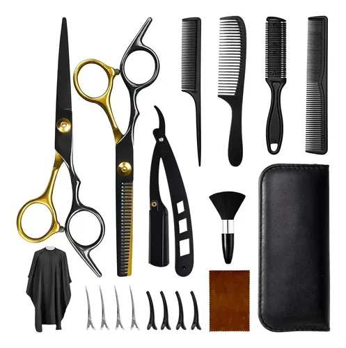 Kit Peluquería 19 Piezas Tijeras Peines Estuche Negro