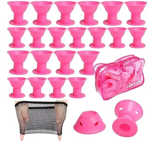 Janyun Rulos Para Cabello Silicona Rosa 40 Piezas Ondas Sin