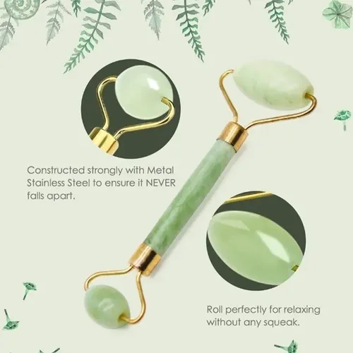 Masajeador Doble Rodillos Piedra Jade Facial Corporal