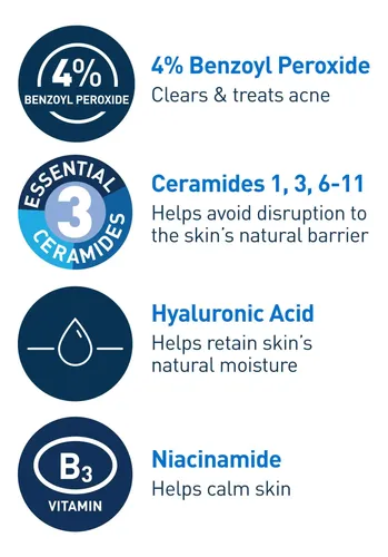 Crema Limpiadora Espumosa Para El Acné Cerave, 4% De Benzoil Acneica Día/noche