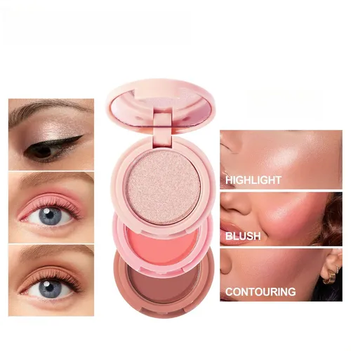 Set Maquillaje 3 En1 Colorete En Polvo Y Contorno Iluminador
