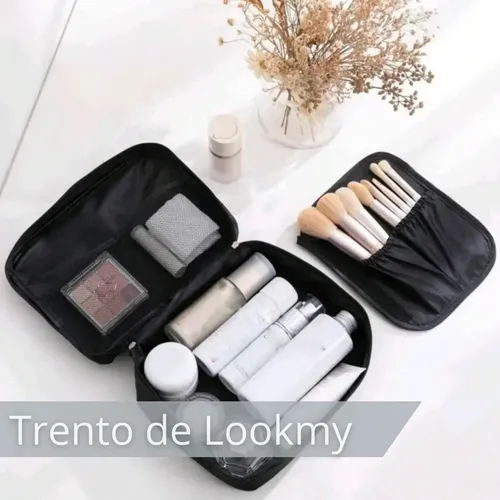 Neceser viajero negro Lookmy | portacosmético necessaire organizador valija o bolso | porta maquillaje y cosméticos impermeable para mujer hombre | ideal maleta, gym, fin de semana, avión