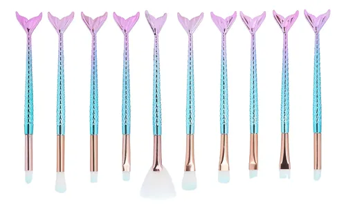 Set 10 Brochas Maquillaje Cerdas Suaves Colorete Sombras ^