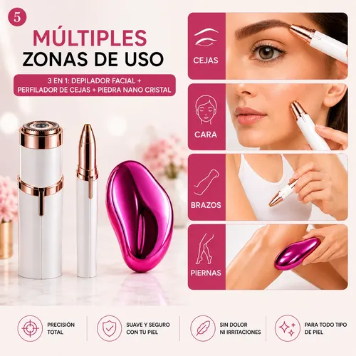 Depiladora Facial + Perfilador Cejas + Piedra Nano – Kit X3