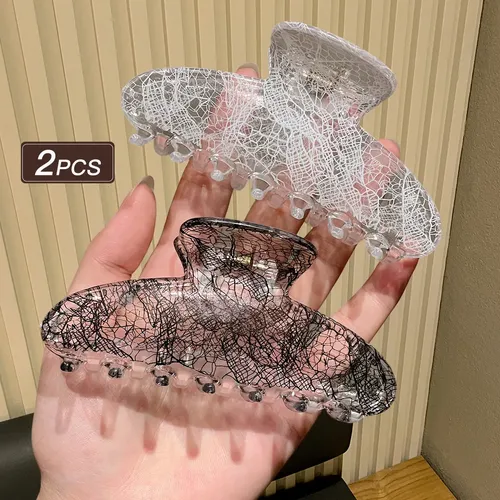 2 Pinzas Transparentes, Estampado De Encaje, Accesorio Para