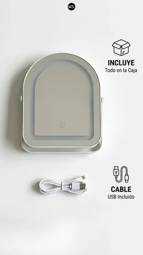 Espejo Maquillaje Led Mtl Luz Touch Ajustable Mesa Base Soporte Iluminacion Uniforme Portatil Diseño Moderno Tocador Belleza Hogar Espejo Luz Calida Blanca
