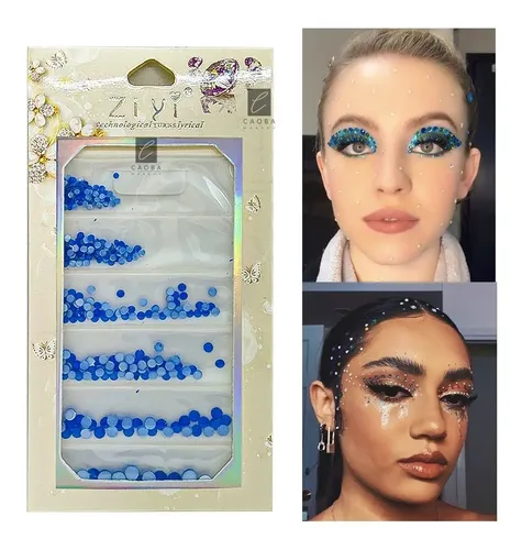 Combo Maquillaje Sombras Fluor Glitter Strass Delineador