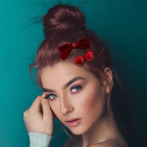 Clip De Pelo Lazo Rojo Suave Accesorio De Cereza