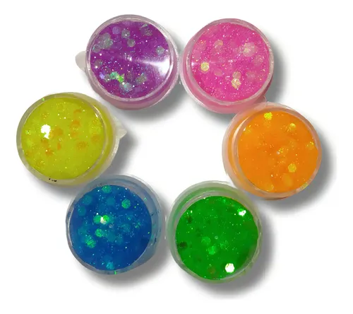 Kit Maquillaje Sugar Splash Glitter Fluo 6 Potes Brillan Luz Negra