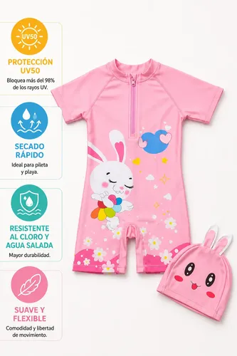 Traje Baño Niño Uv 50+ Con Remera Short Gorro Pileta Playa