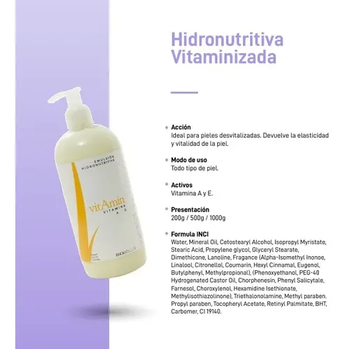 Emulsion Hidronutritiva Vitamina A + E – Biobellus 500ml Fragancia Vitaminas