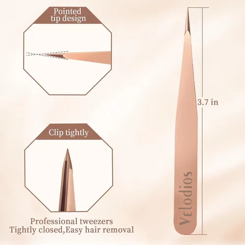 Pinza Punta Fina Acero Rosa Para Cejas Y Vello Facial