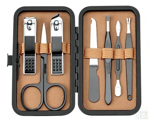 7pcs Cortaúñas Acero Inox Negro Mate Set