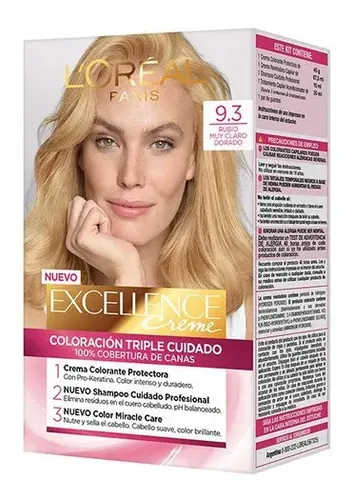 Tintura Excellence Creme L’Oréal París 9.3 Rubio Muy Claro Dorado con Cobertura de Canas