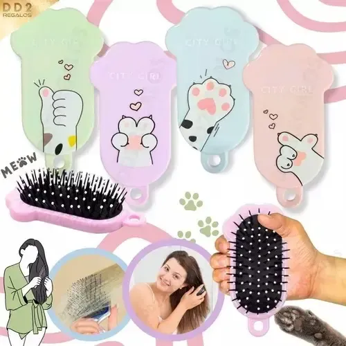 Cepillo Peine Masajeador Forma Pata Gato P/cabello Portatil
