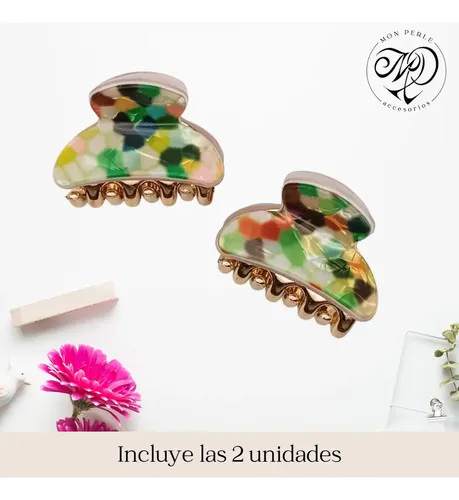 Broches Pelo Hebilla Gancho Media Colita Por Par Color Verde Musgo