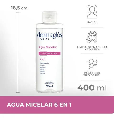 Dermaglós Facial Agua Micelar 6 En 1 X 400ml