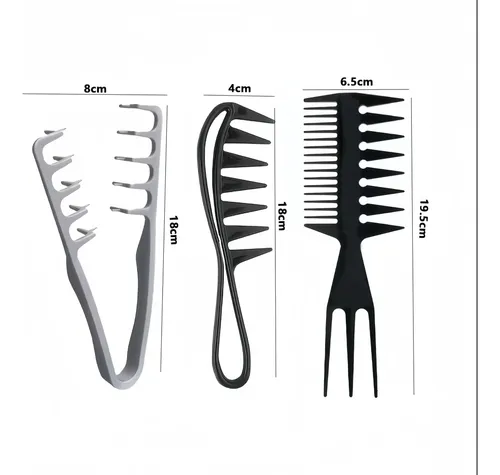 Set 3 Peines Profesionales Barbería Peluquería Negro