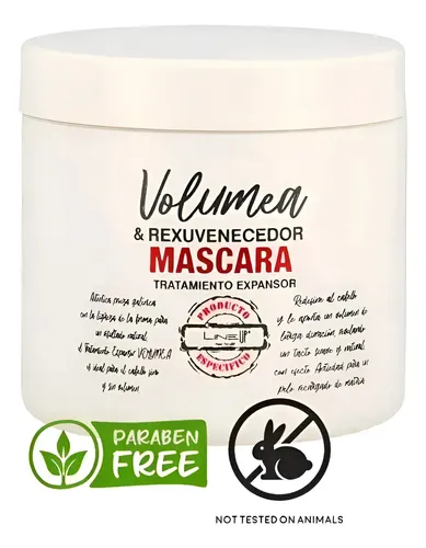 Máscara Acondicionadora Volumea otorga Volúmen (efecto redensificante engrosador) para Cabellos Finos mientras rejuvenece la fibra capilar, producto profesional, Pote x 250Mls LineUp