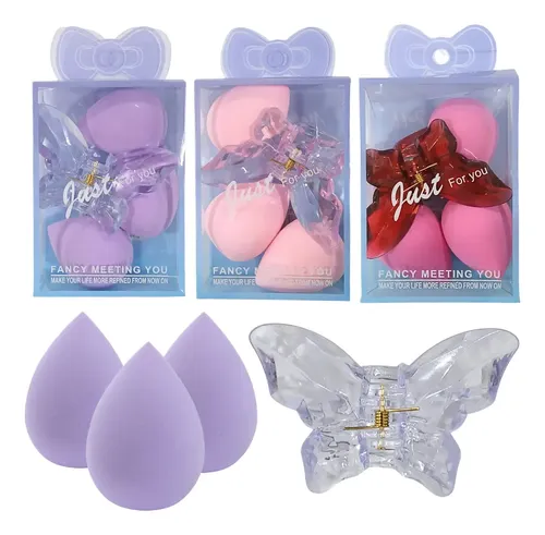 Set Belleza X4 Esponjas Para Maquillaje Y Hebilla Mariposa