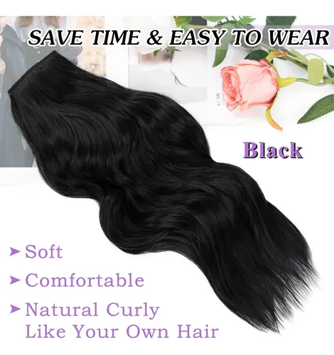 Extensiones De Cabello Ondeado 40cm 4piezas C/ Clips Negro