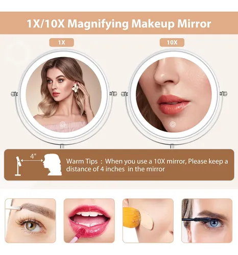 Espejo De Maquillaje Ffowcye 8 Led Con Aumento De 1x/10x