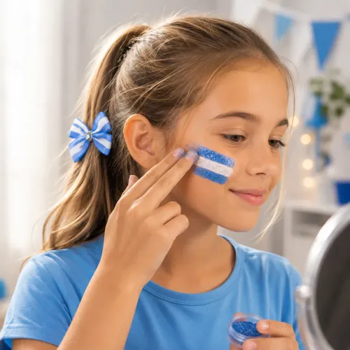 Kit Maquillaje Glitter Argentina Mundial Moño Stickers Vaso
