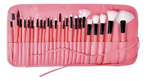 Set 24 Brochas Maquillaje Sintéticas JM-once con Estuche Rosa