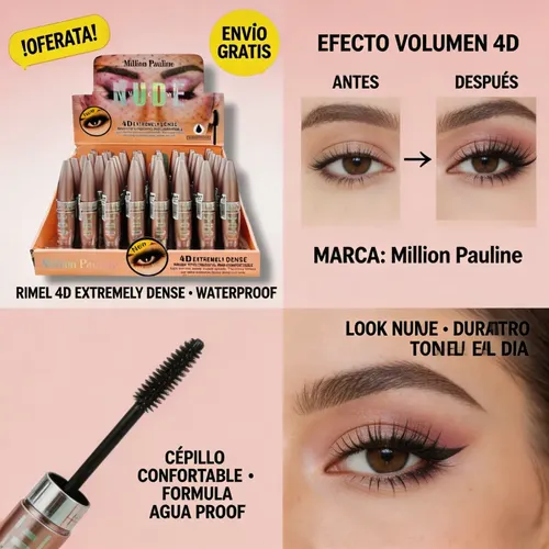 Máscara De Pestañas Rímel Million Pauline 4d Nude Waterproof