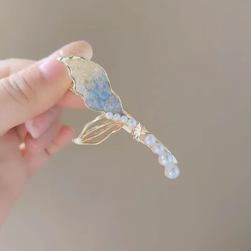 Pinza De Pelo Con Cola De Pez Y Perlas De Cristal Para Mujer