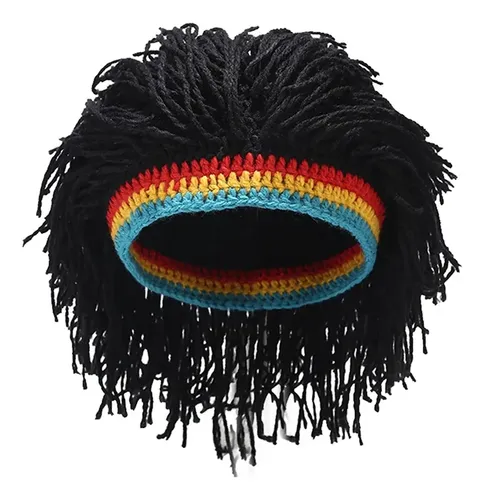 Gorro Tejido Con Peluca Estilo Hip Hop Para Hombre Con Ribet As Shown