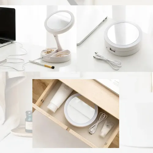 Y Espejo De Maquillaje Con Luz Led Plegable De Mesa Con Y