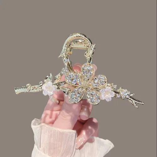 Broche De Pelo De Lujo Con Ramas De Flor De Durazno Y Pedrer