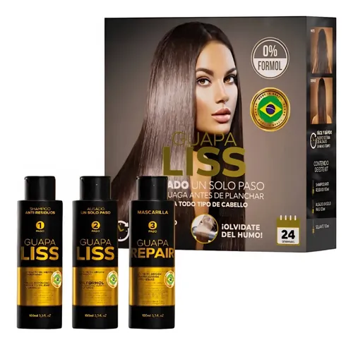 Alisado 0% Formol Guapa Liss 3 Pasos Brillo Espejo