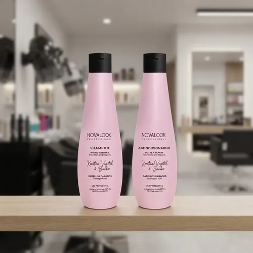 Shampoo + Acondicionador Keratina & Bamboo X325ml. Novalook.