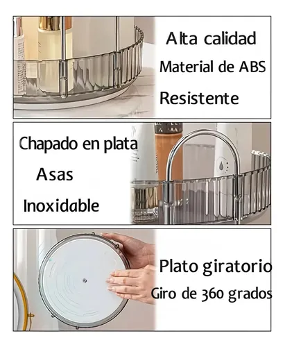 Organizador De Maquillaje Acrílico Giratorio De 360 Grados°, Gris
