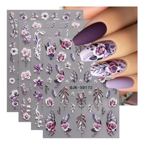 Pegatinas De Uñas 3d Floral 5d Adhesivas Primavera Verano 4