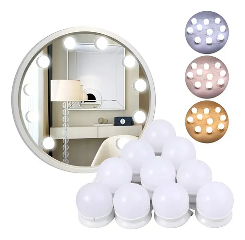 A Kit 10 Espejo Vestidor Luz Led Maquillaje 3 Tonos ,