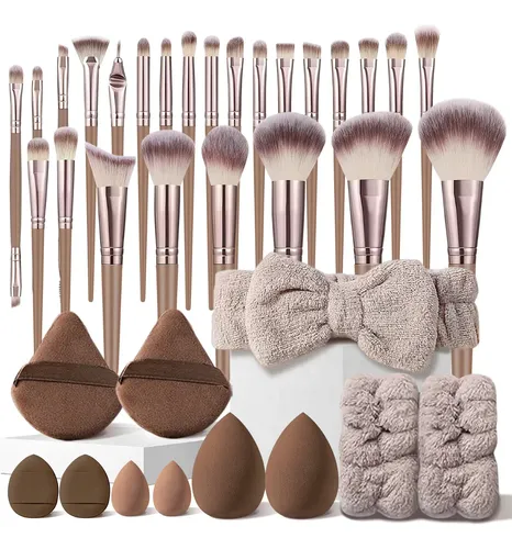 Juego De 36 Brochas De Maquillaje Marrones Hghdbt, Set De Vi