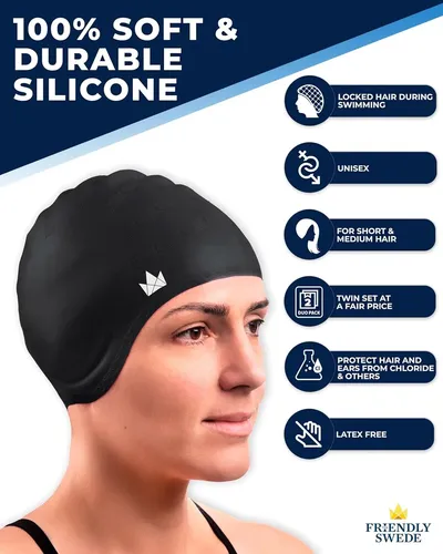 Gorro Baño Unisex Silicona Largo/medio Cabello X2 Azul/negro