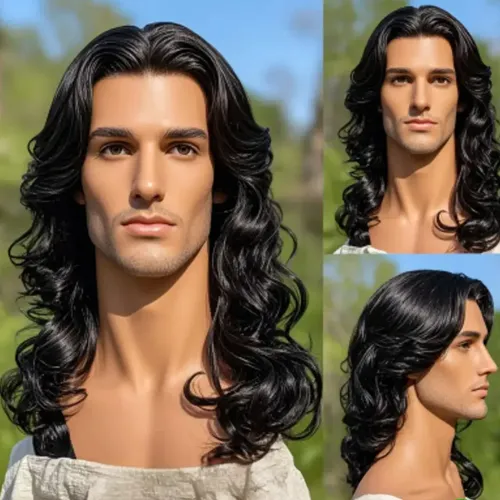 Peluca Sintética Holgada Para Hombre, Rizada, Negra Natural