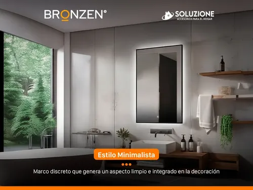 Espejo Premium Luz Led Trasera Vertical Negro 75 X 100 Cm