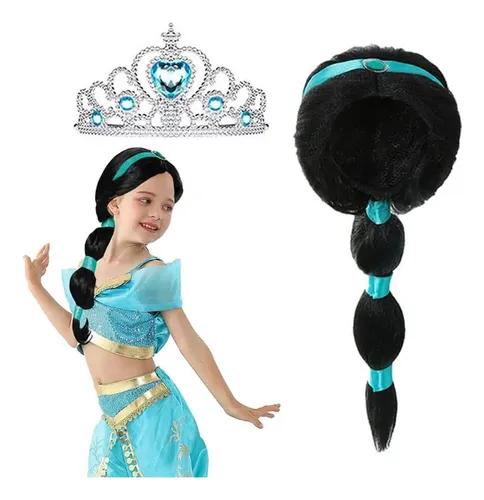 Peluca De Princesa Árabe Para Niñas Con Trenza Negra Y Diade Negro