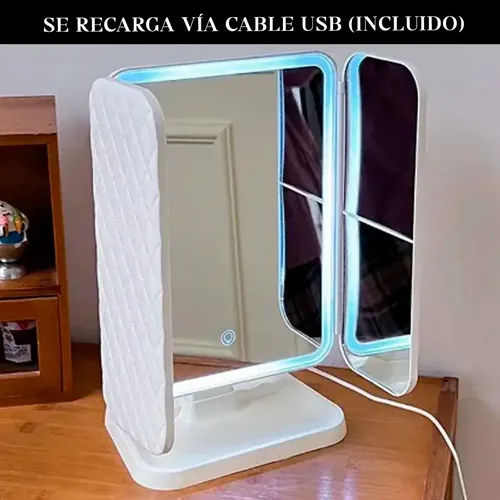 Espejo Triple Con Luz Led Usb Maquillaje Triptico Makeup