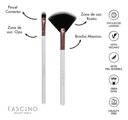 Set 15 Brochas Maquillaje Fascino Rosa Y Blanco