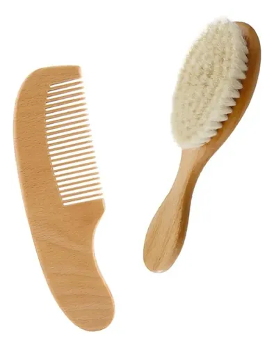Kit Peine Y Cepillo Bebé Cerdas Naturales Suaves Suavecitas