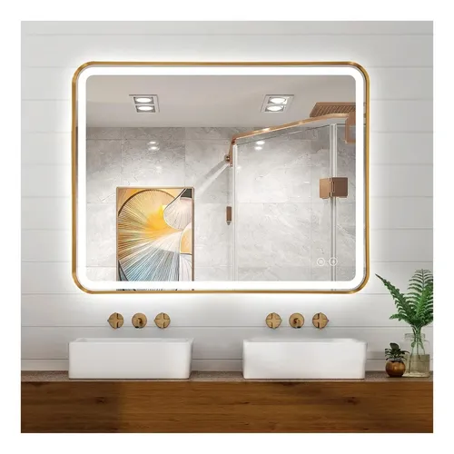 Espejo Led Niccy 81.3×50.8cm Anti-vaho Marco Dorado Dorado
