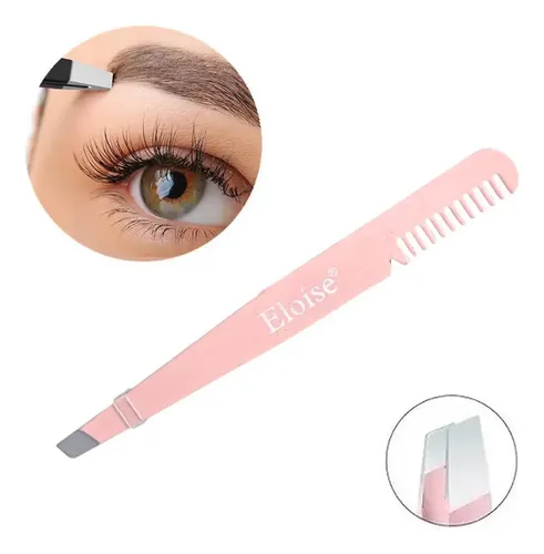 Pinza Pincita De Depilar Con Peine Para Cejas Acero Color Rosa Nude