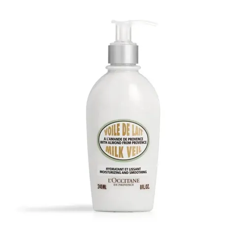 Fluido para cuerpo L’Occitane Velo de leche de almendra en dosificador 240mL almendras